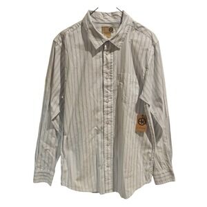 J Khaki Mens XL Blue White Stripe Long Sleeve‎ Button Down Shirt 100% Cotton